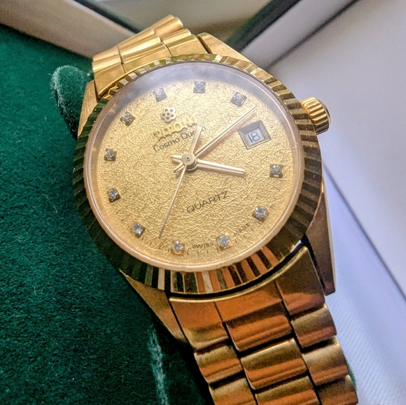 Titoni DIAMOND Cosmo Queen ? Watch Gorgeous Gold Plate Bracelet Swiss Made RARE main image 6